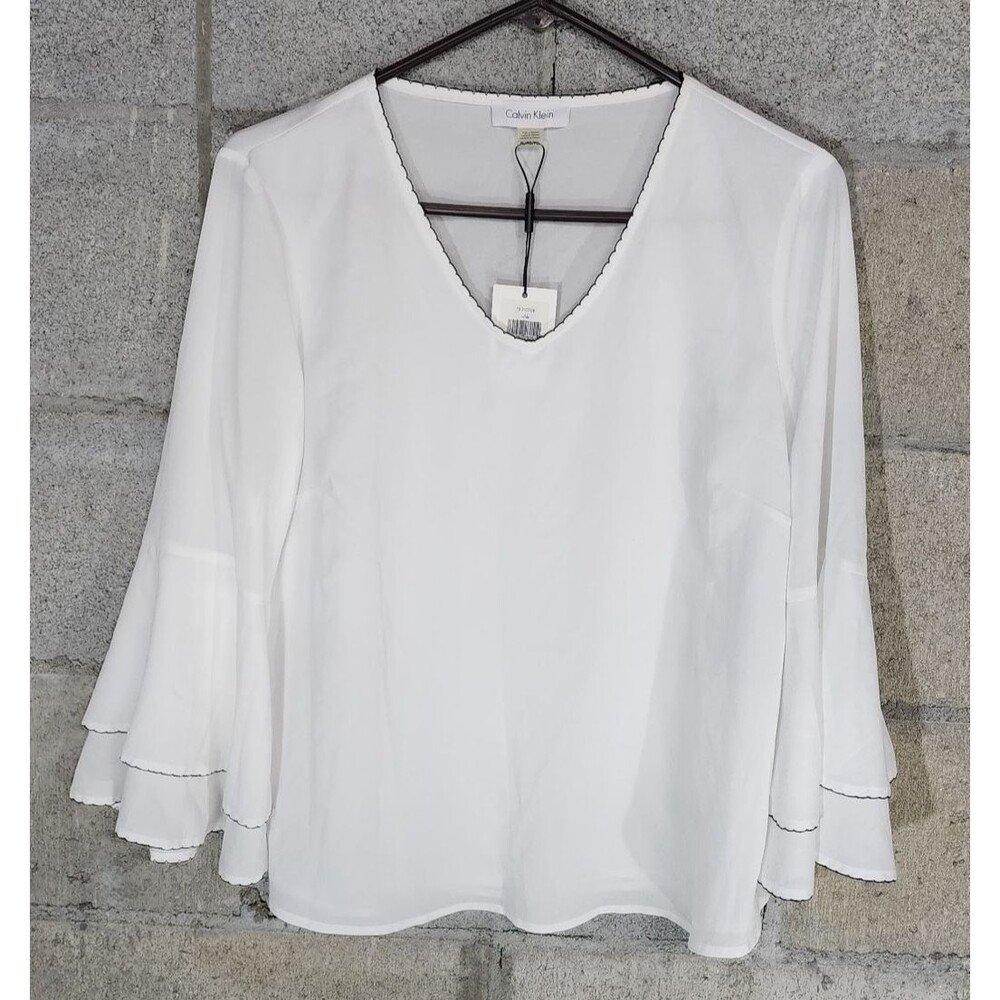 Calvin Klein V-Neck Women's Top White Size L